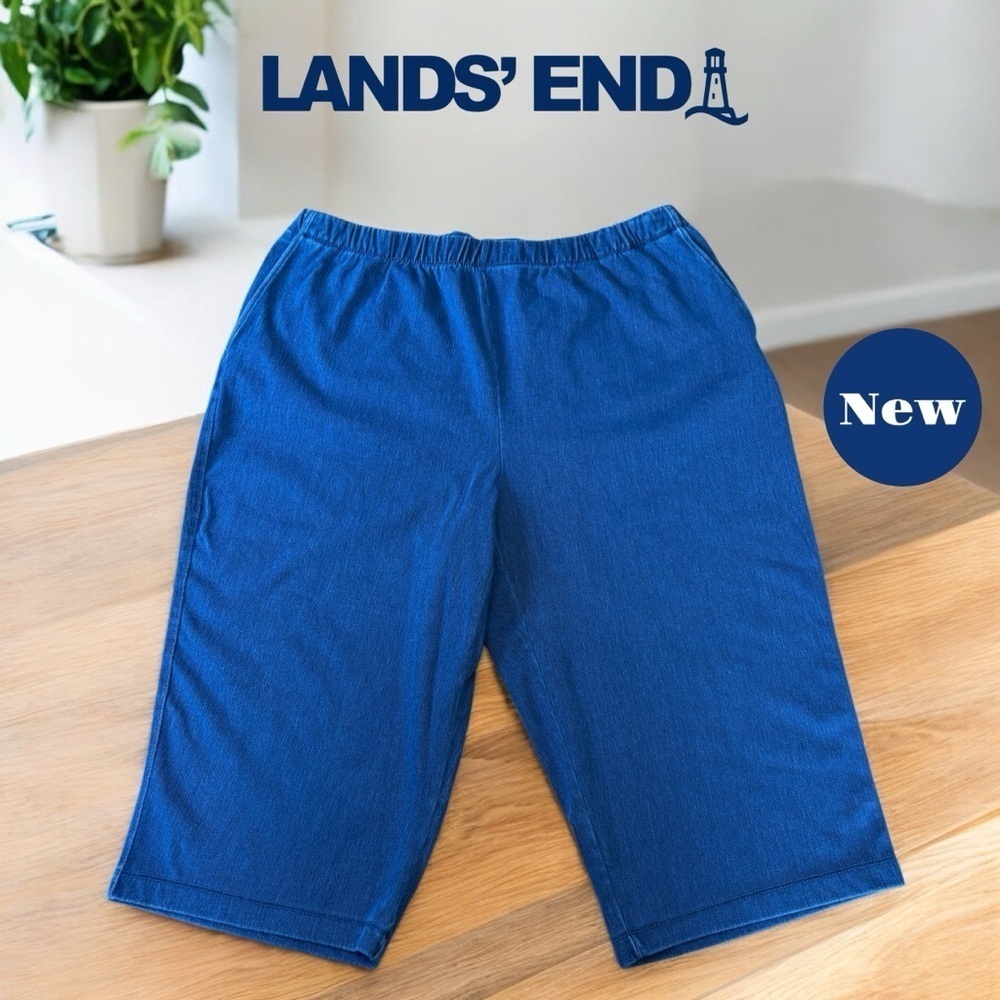 Lands' End, Sport Knit Denim Capri Pull On Pants, XL (18), Blue